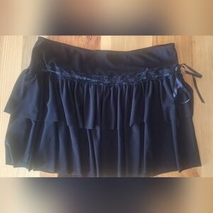 Y2K ENT Entrancy Large Vintage Black Ruffled Mini Skirt Lace Ribbon
